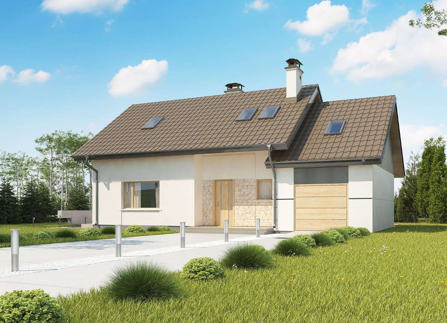 Fatada Casă cu mansardă 148 mp utili, un dormitor, 2 băi