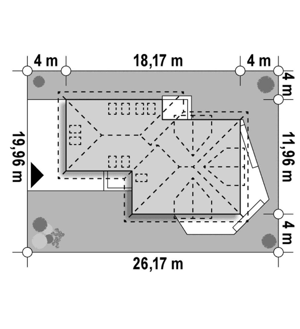 Plan amplasament Casă cu mansardă 174 mp utili, un dormitor, 3 băi