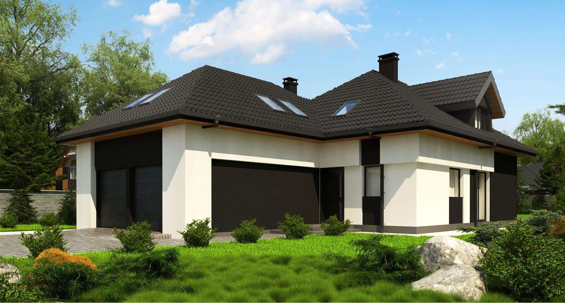 Fatada Casă cu mansardă 174 mp utili, un dormitor, 3 băi