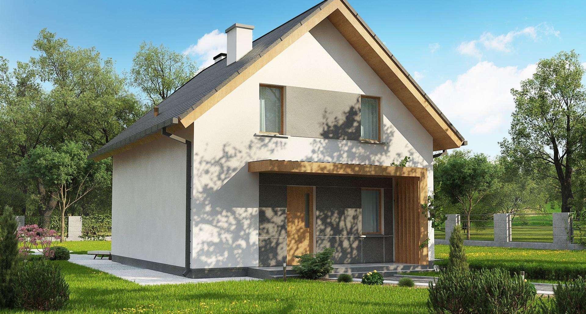 Fatada Casă cu mansardă 108 mp utili, un dormitor, 3 băi