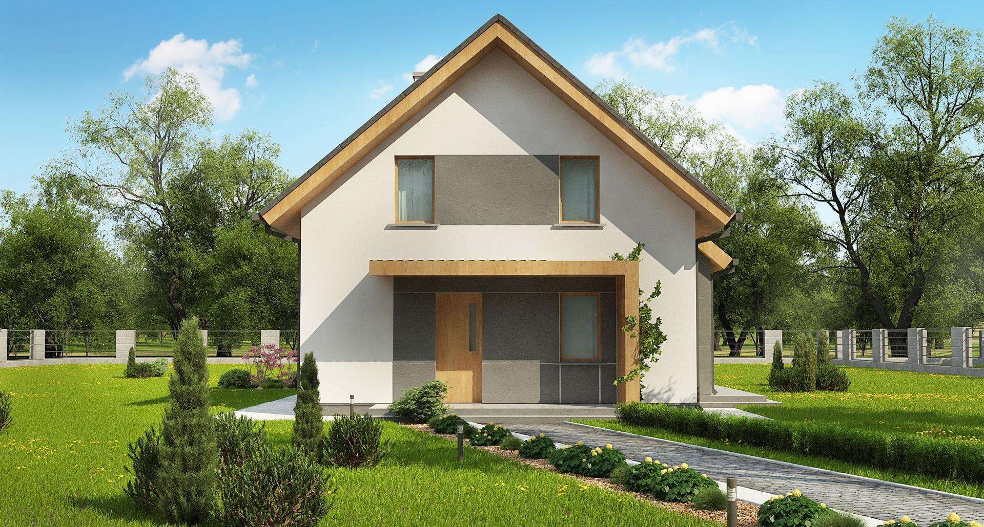 Fatada Casă cu mansardă 108 mp utili, un dormitor, 3 băi