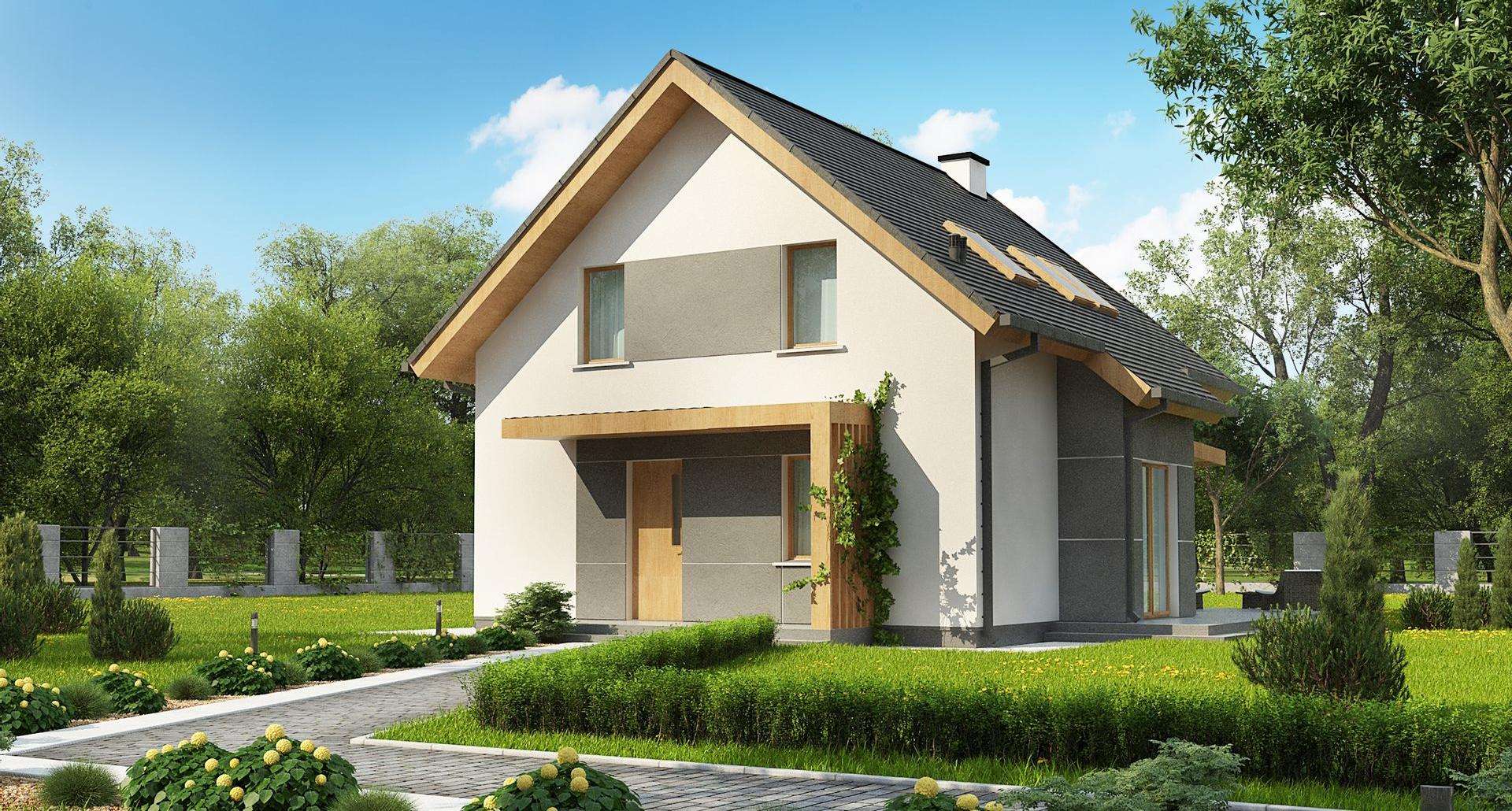 Fatada Casă cu mansardă 108 mp utili, un dormitor, 3 băi
