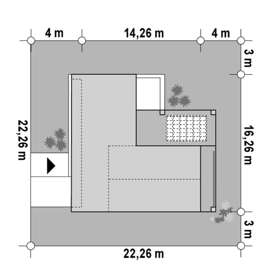 Plan amplasament Casă cu mansardă 150 mp utili, un dormitor, 4 băi