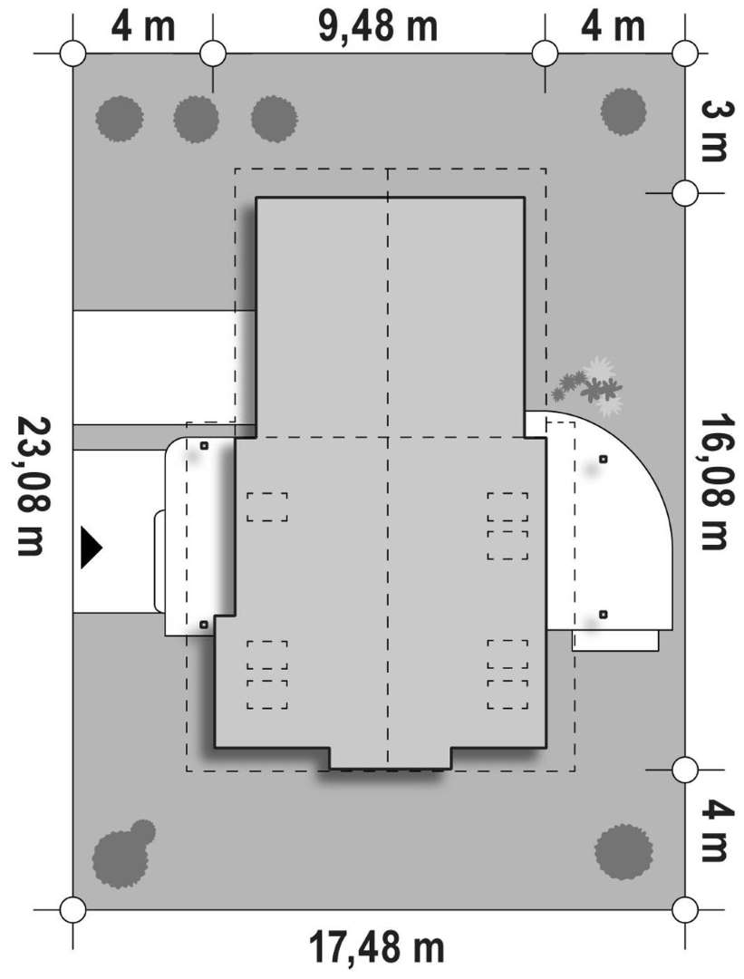 Plan amplasament Casă cu mansardă 103 mp utili, un dormitor, o baie