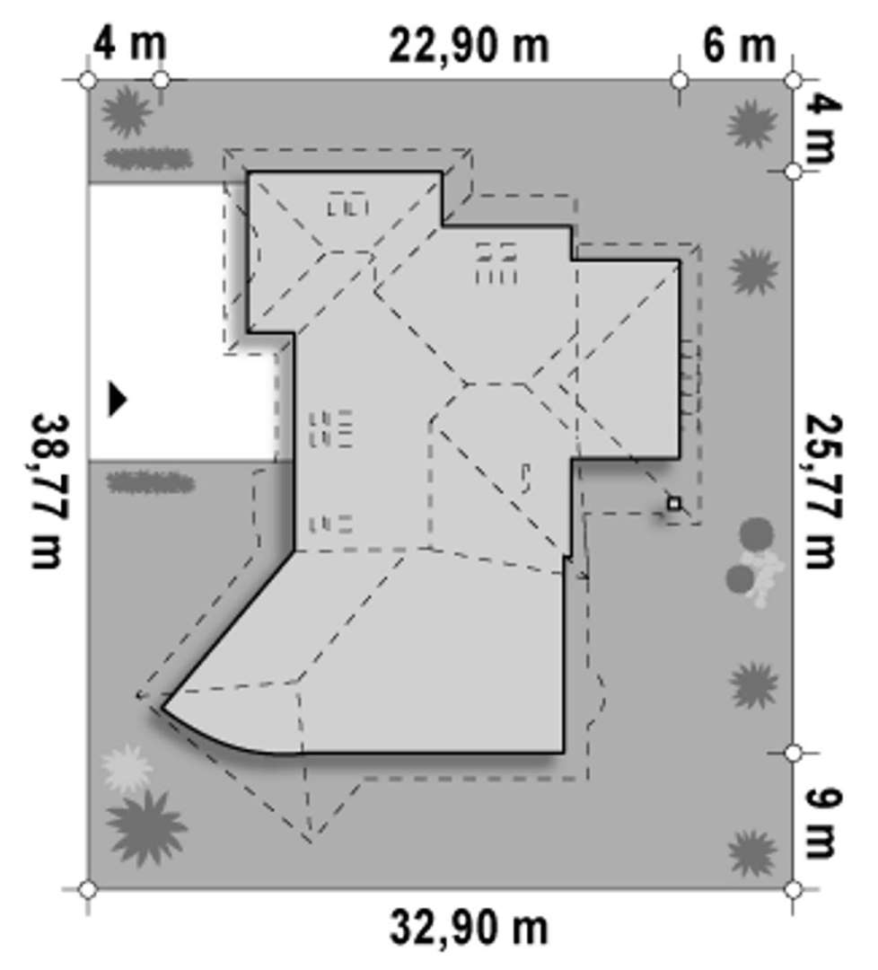 Plan amplasament Casă cu mansardă 348 mp utili, 3 dormitoare, 3 băi