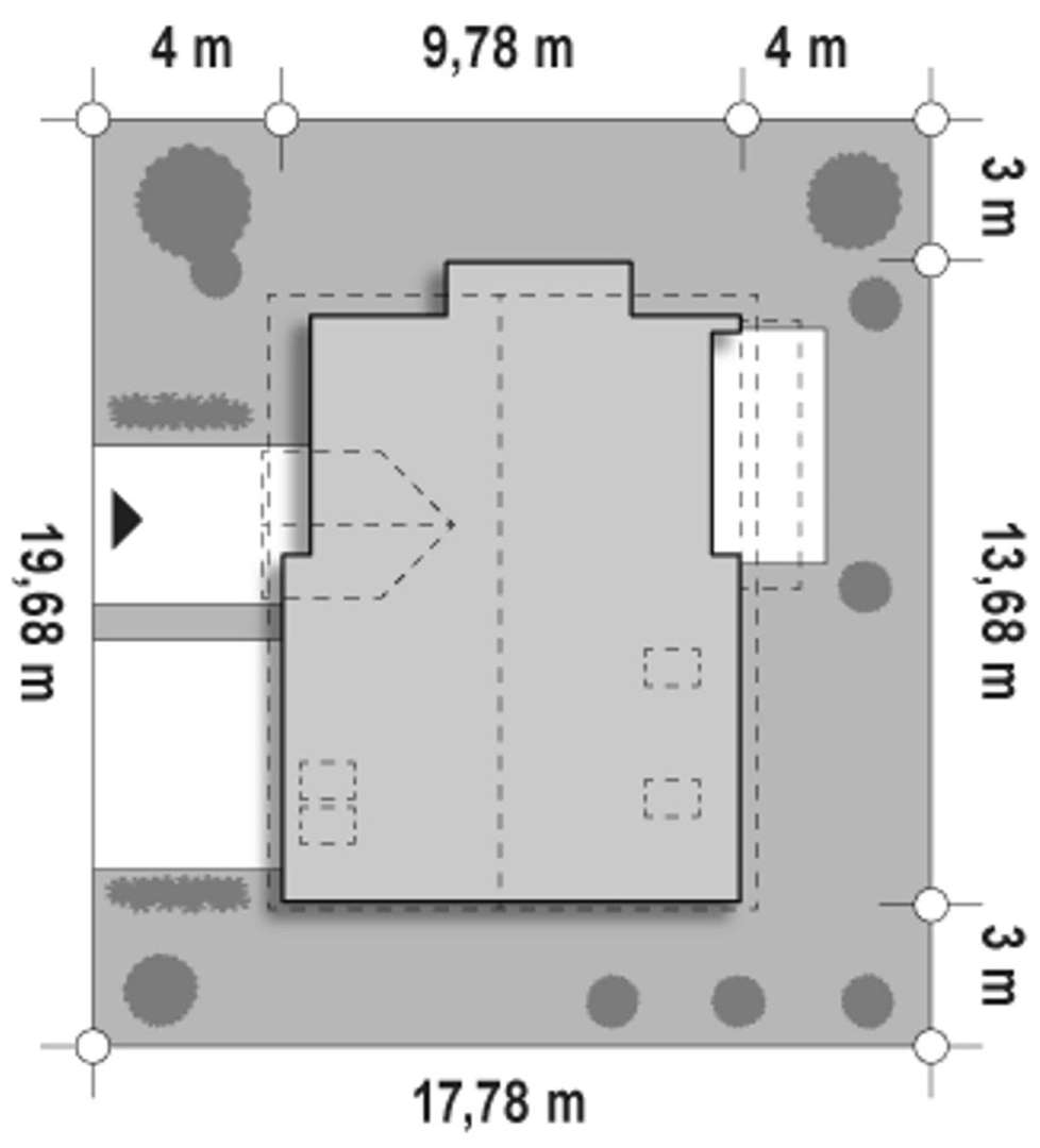 Plan amplasament Casă cu mansardă 136 mp utili, un dormitor, o baie