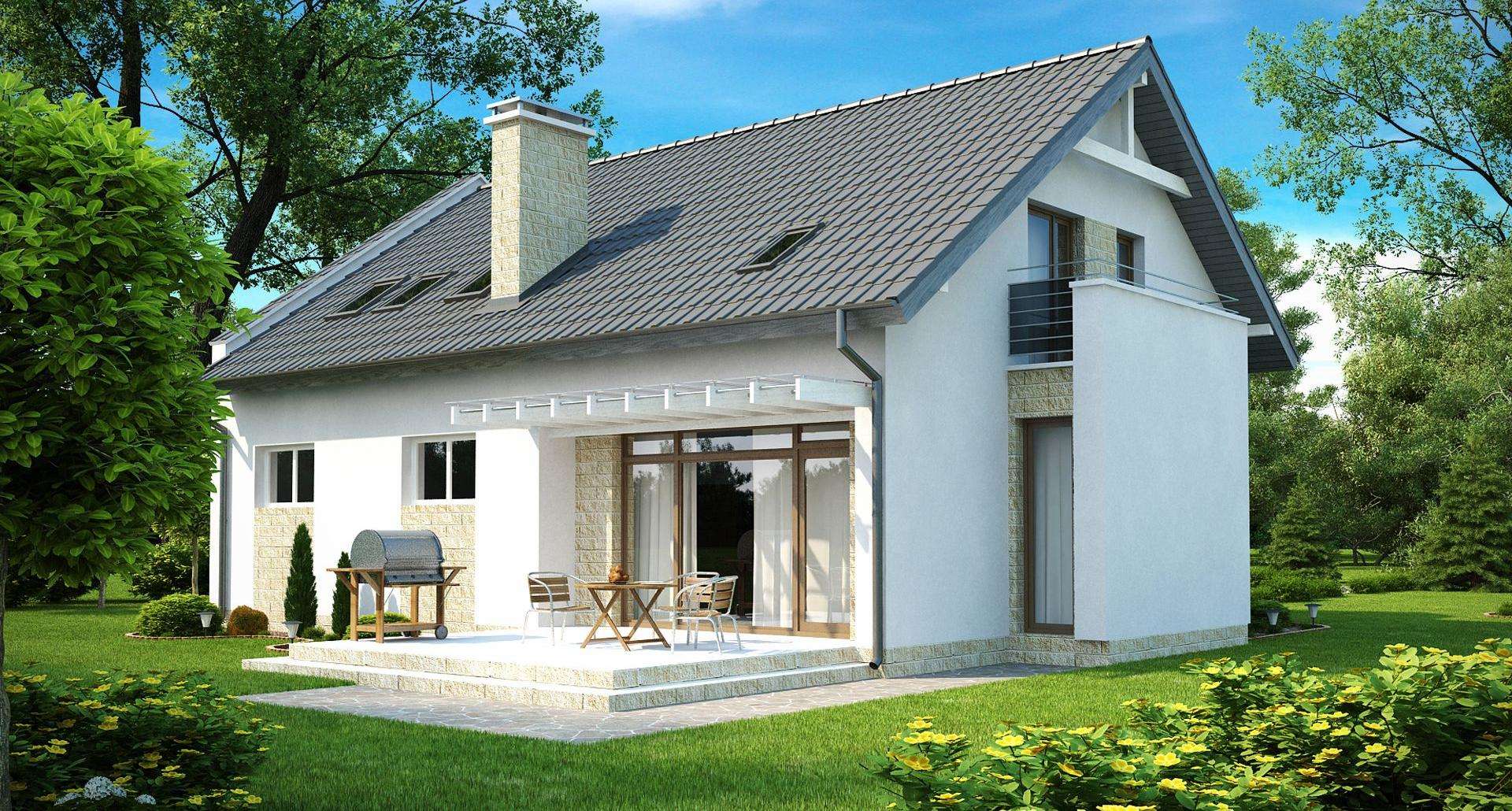 Fatada Casă cu mansardă 136 mp utili, un dormitor, o baie