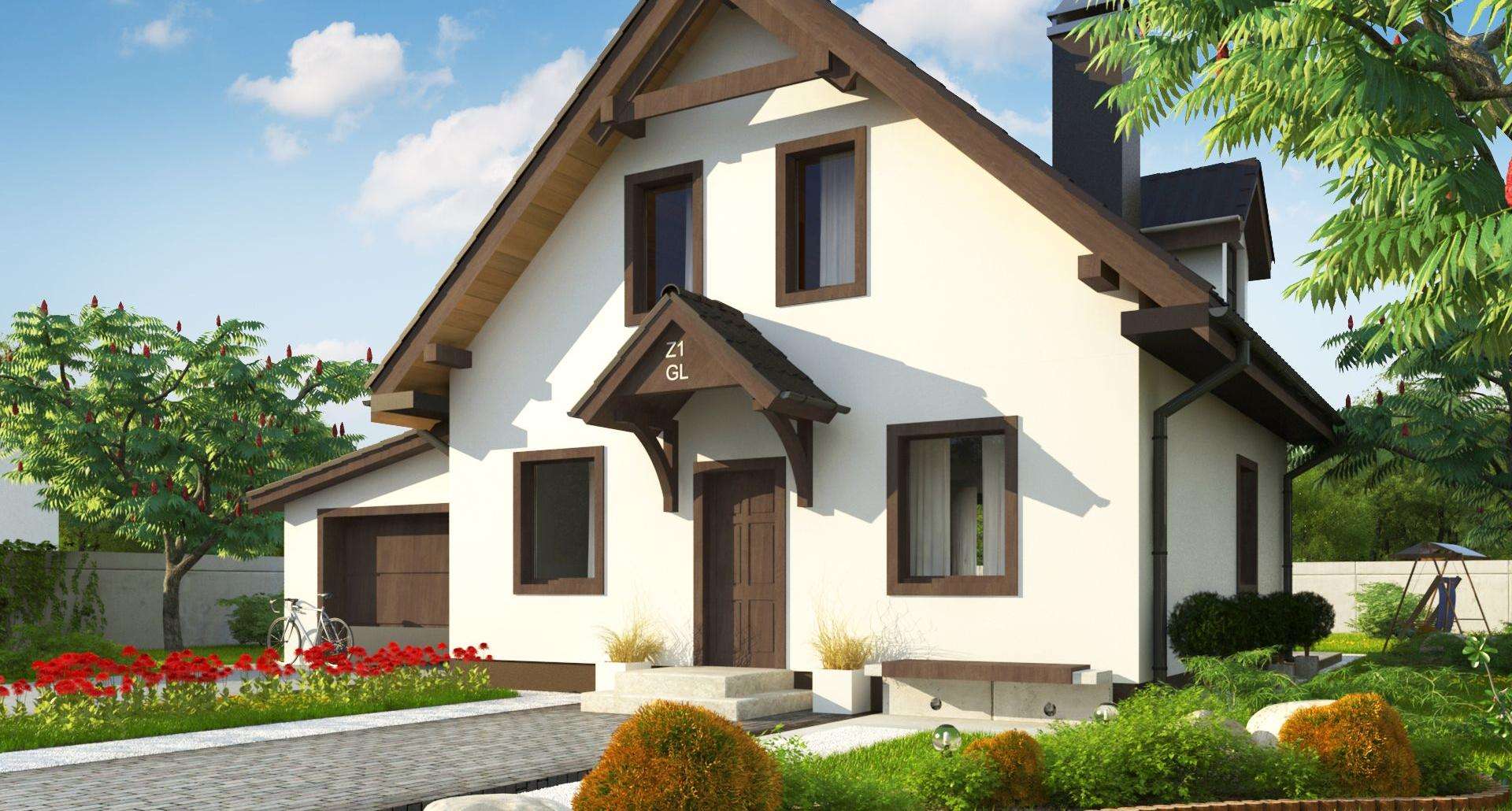 Fatada Casă cu mansardă 95 mp utili, un dormitor, o baie