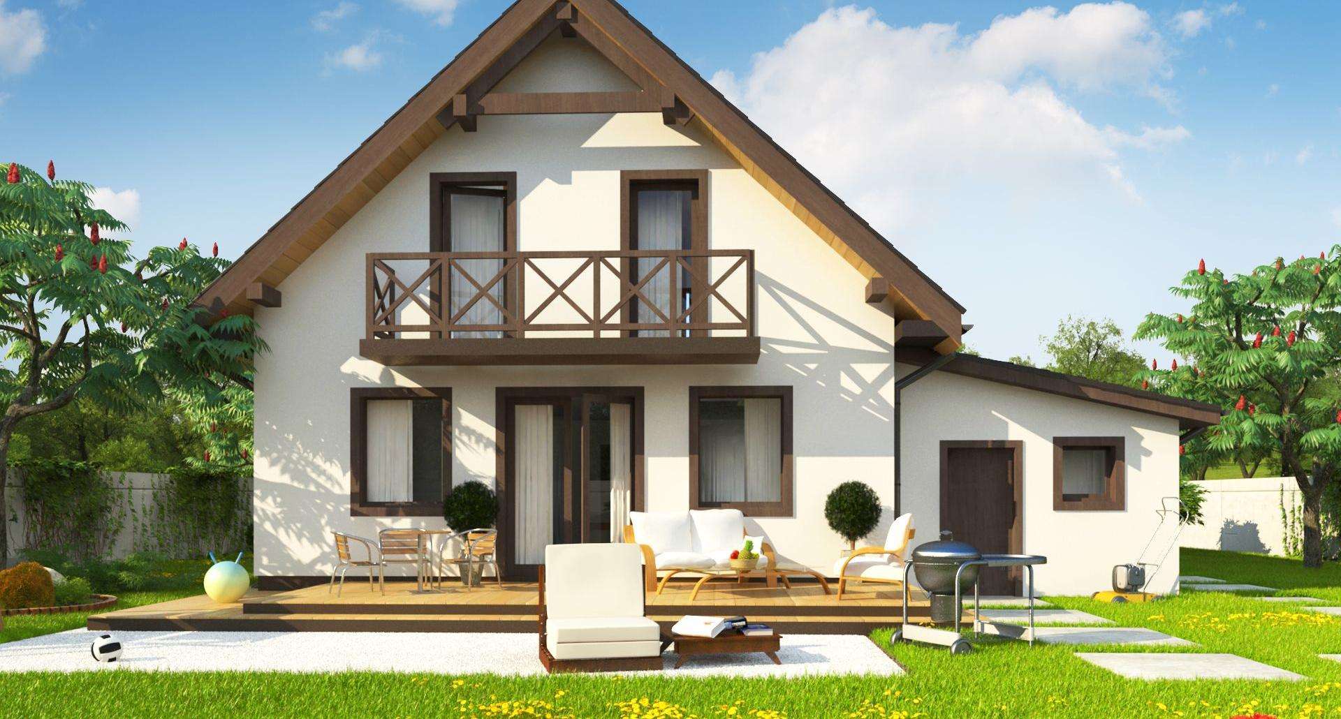 Fatada Casă cu mansardă 95 mp utili, un dormitor, o baie