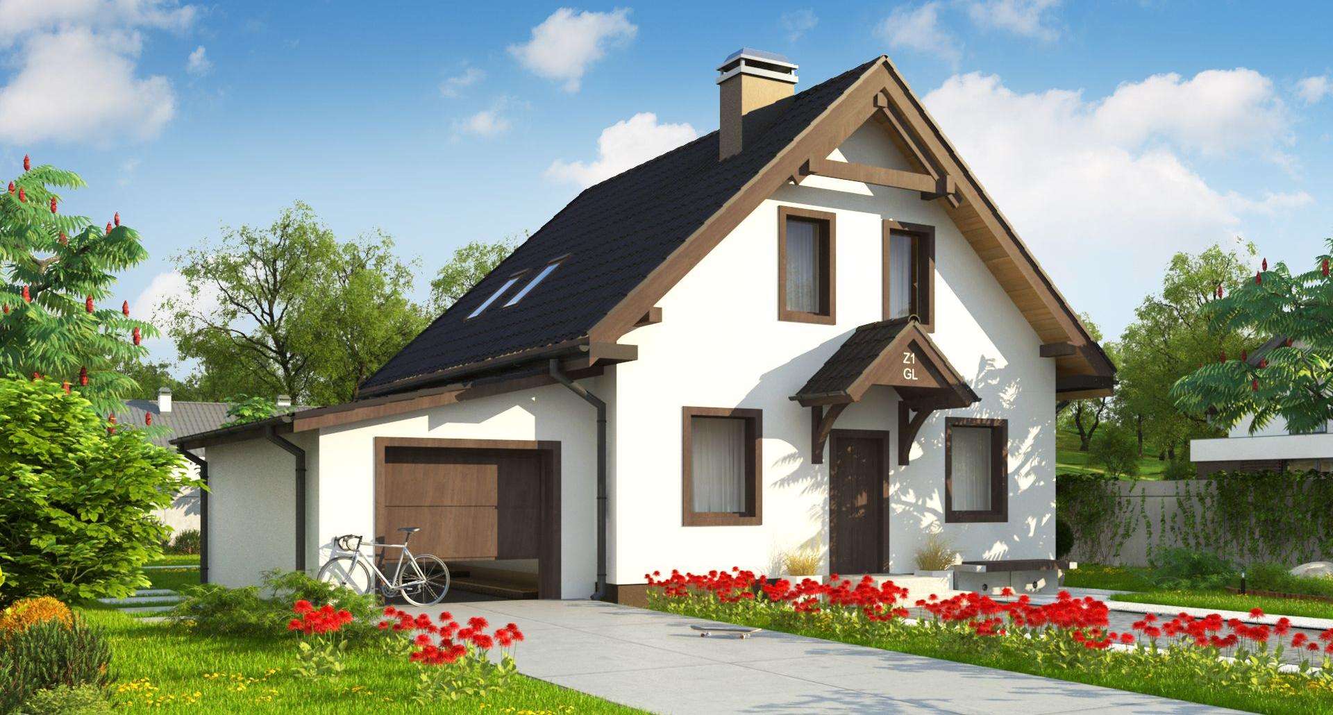 Fatada Casă cu mansardă 95 mp utili, un dormitor, o baie