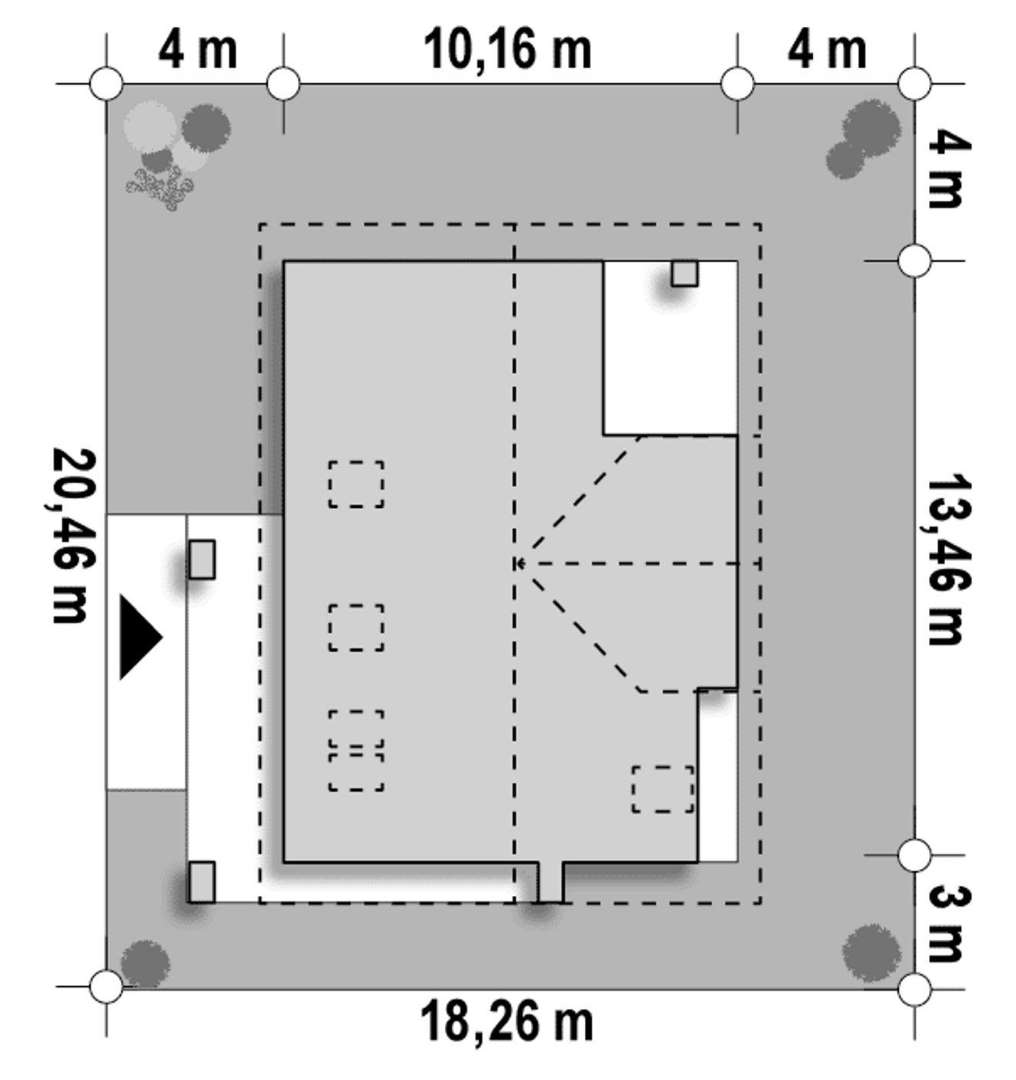 Plan amplasament Casă cu mansardă 160 mp utili, un dormitor, 2 băi