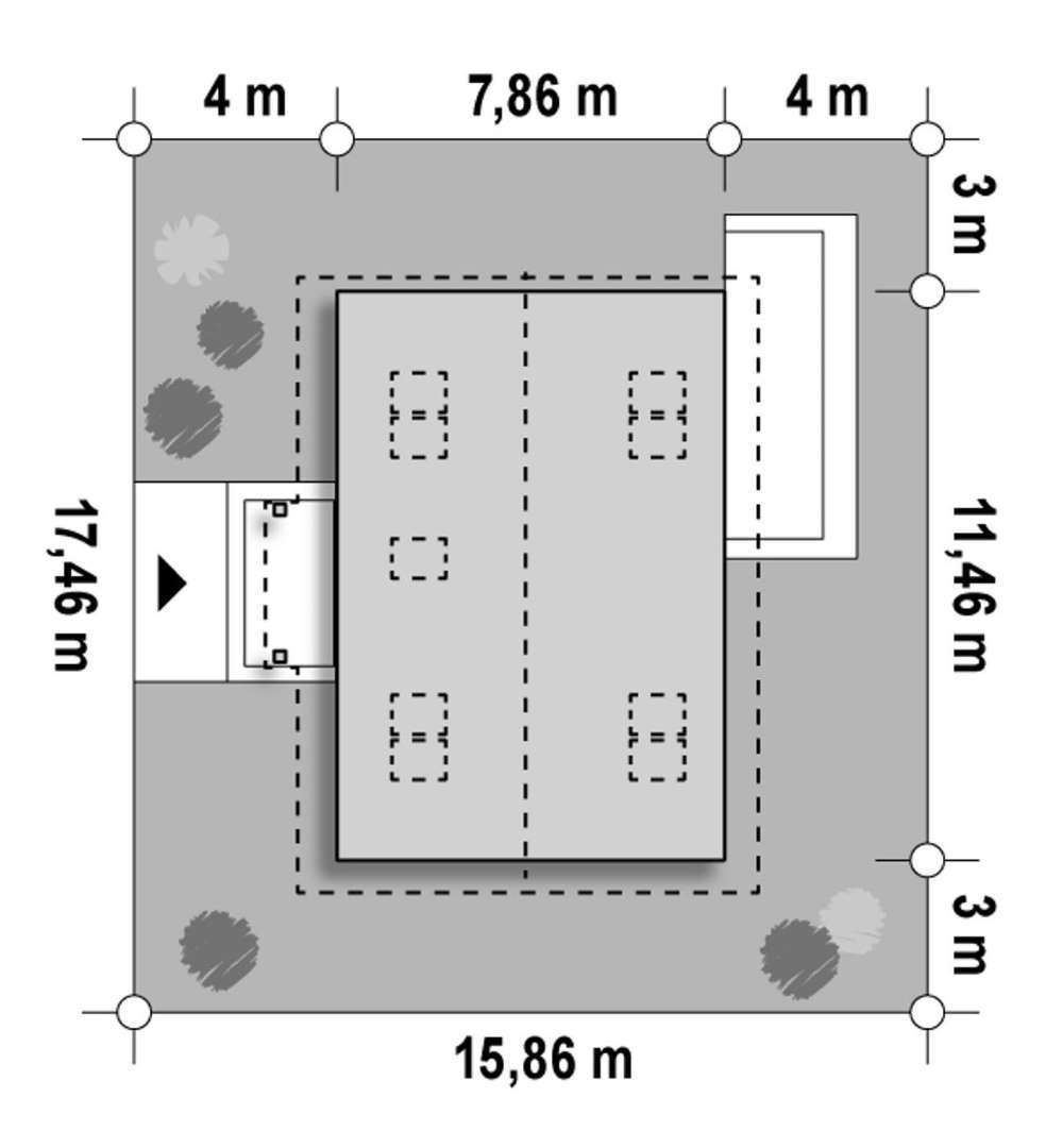 Plan amplasament Casă cu mansardă 101 mp utili, 2 dormitoare, 2 băi
