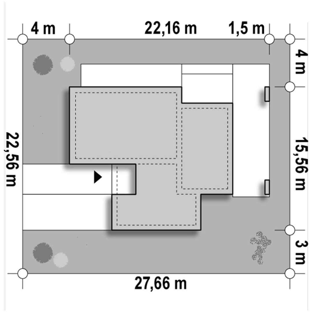 Plan amplasament Casă parter 140 mp utili, 4 dormitoare, 2 băi