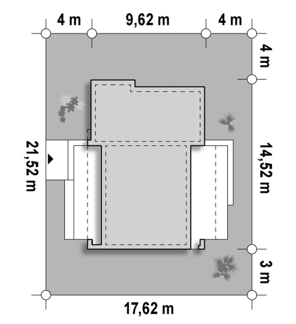 Plan amplasament Casă parter 96 mp utili, 3 dormitoare, o baie