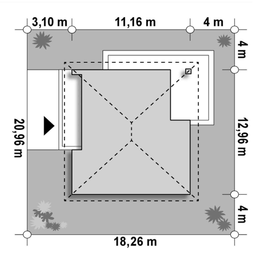 Plan amplasament Casă parter 95 mp utili, 3 dormitoare, 2 băi