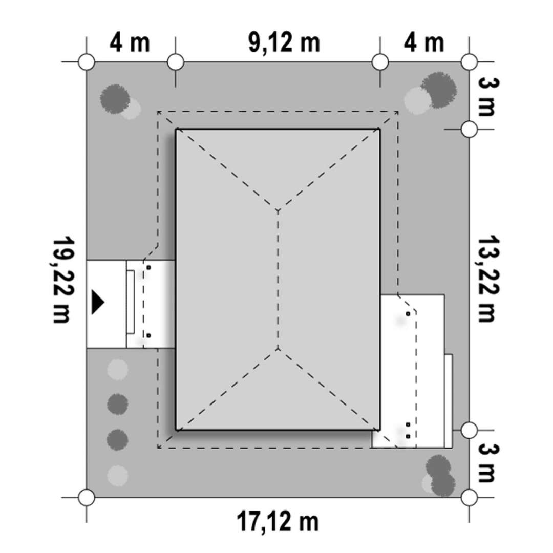 Plan amplasament Casă parter 99 mp utili, 3 dormitoare, o baie