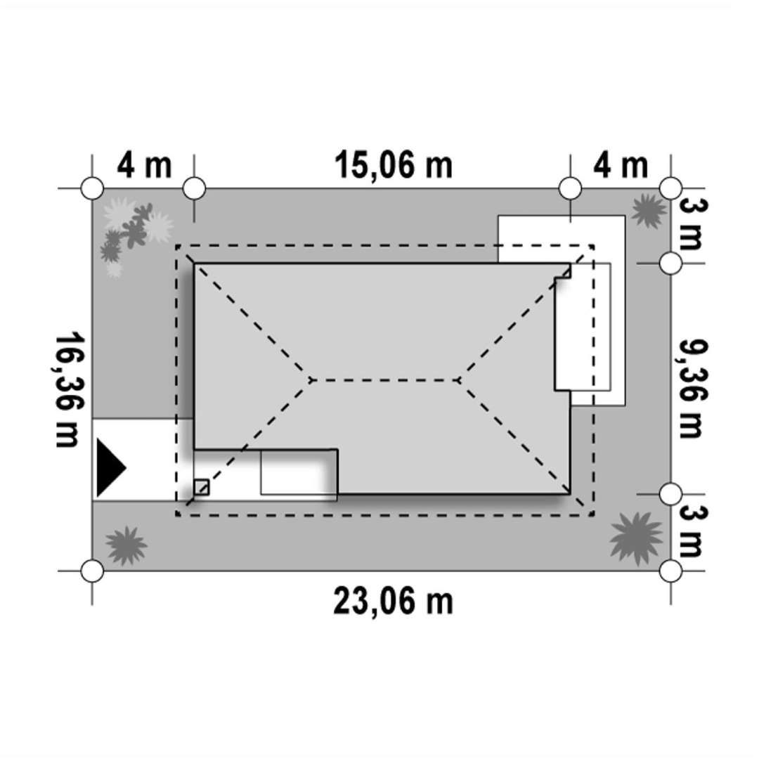 Plan amplasament Casă parter 94 mp utili, 2 dormitoare, o baie