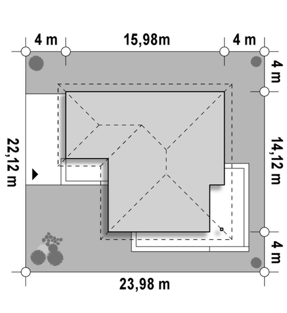 Plan amplasament Casă parter 117 mp utili, 3 dormitoare, 2 băi