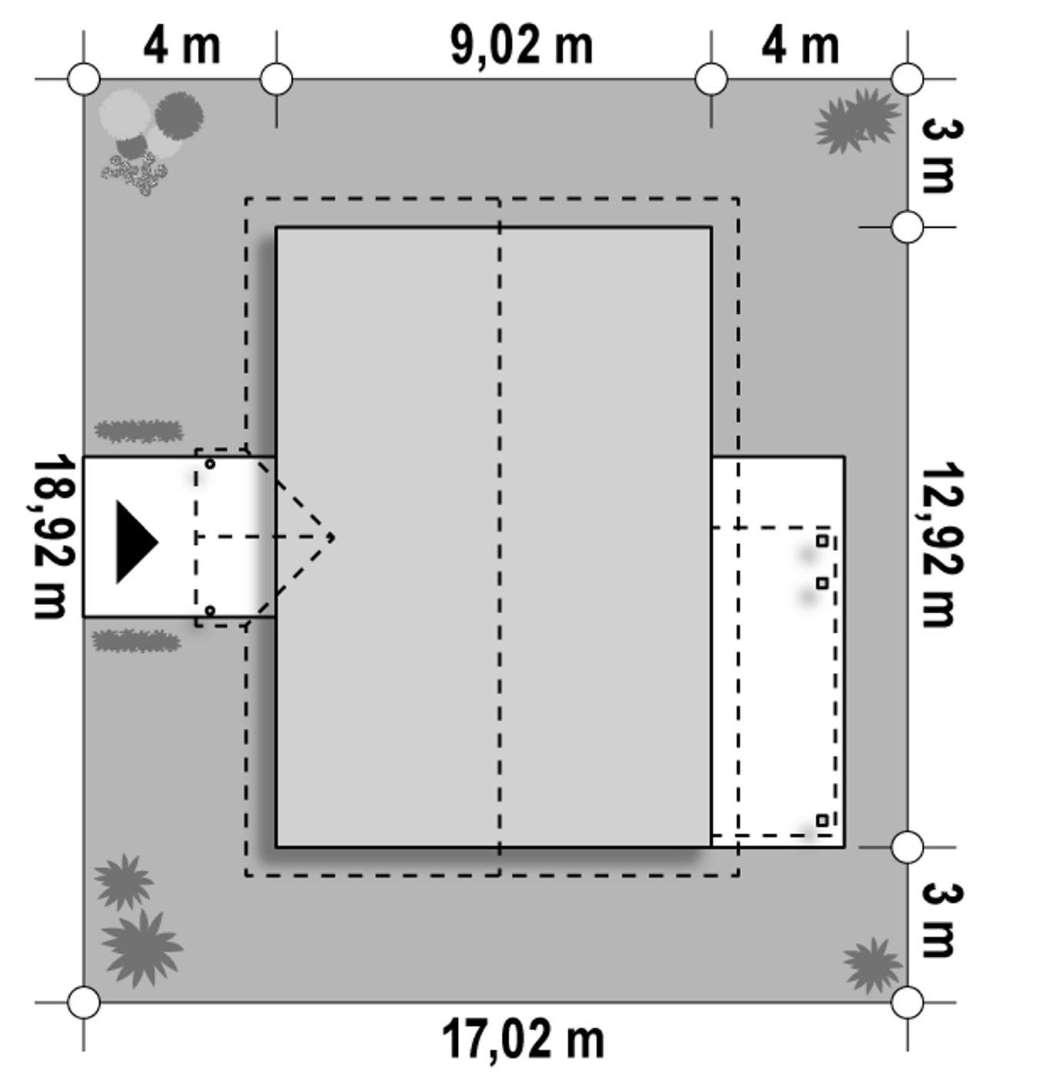 Plan amplasament Casă parter 96 mp utili, 3 dormitoare, o baie