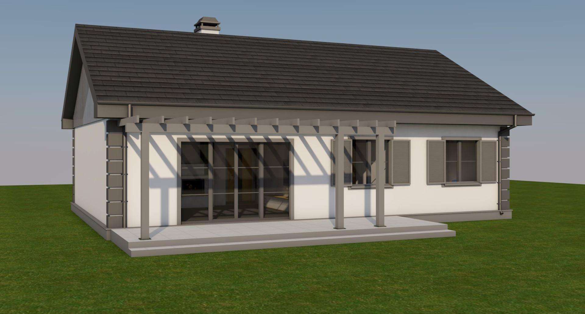 Fatada Casă parter 96 mp utili, 3 dormitoare, o baie