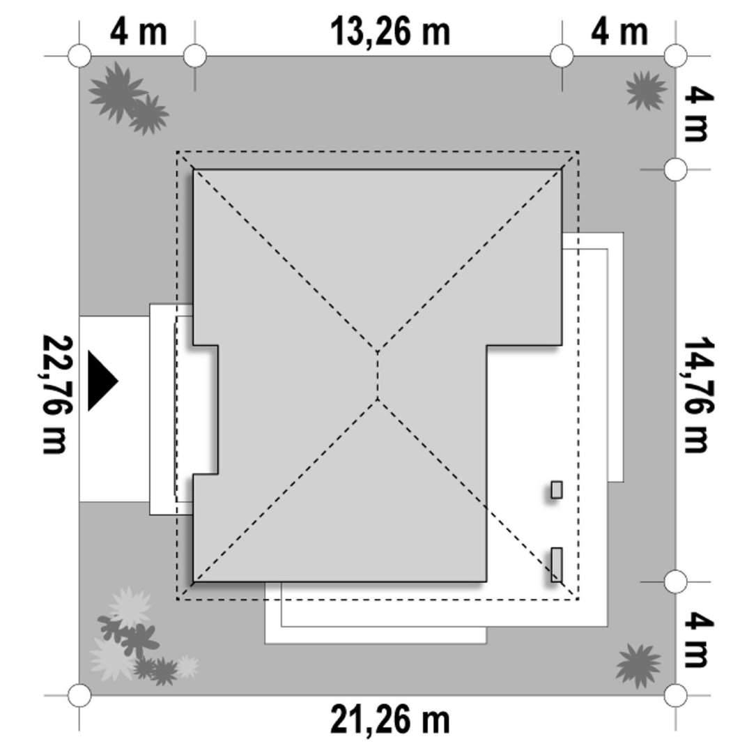 Plan amplasament Casă parter 130 mp utili, 3 dormitoare, 2 băi