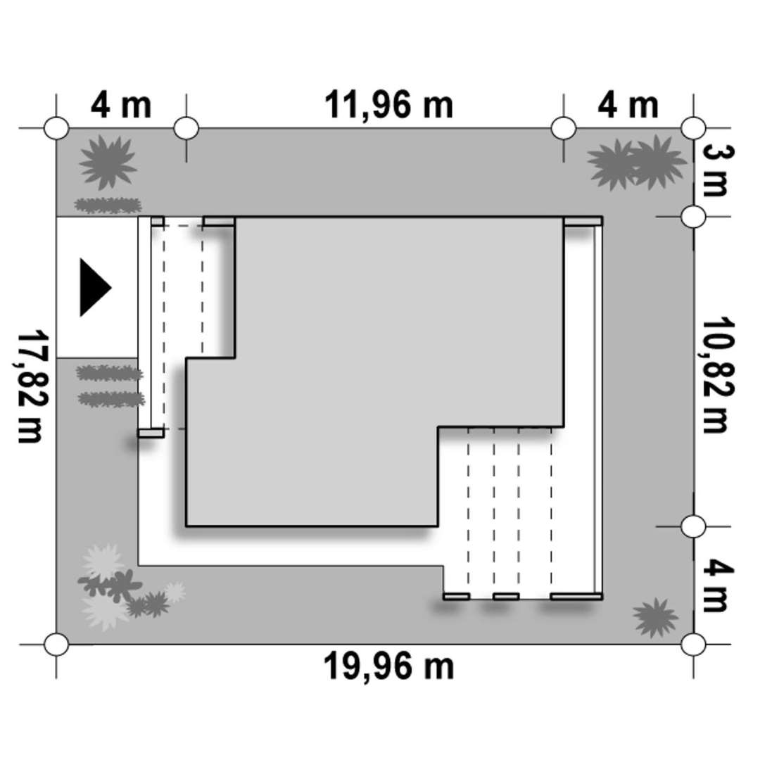 Plan amplasament Casă parter 81 mp utili, 2 dormitoare, 2 băi