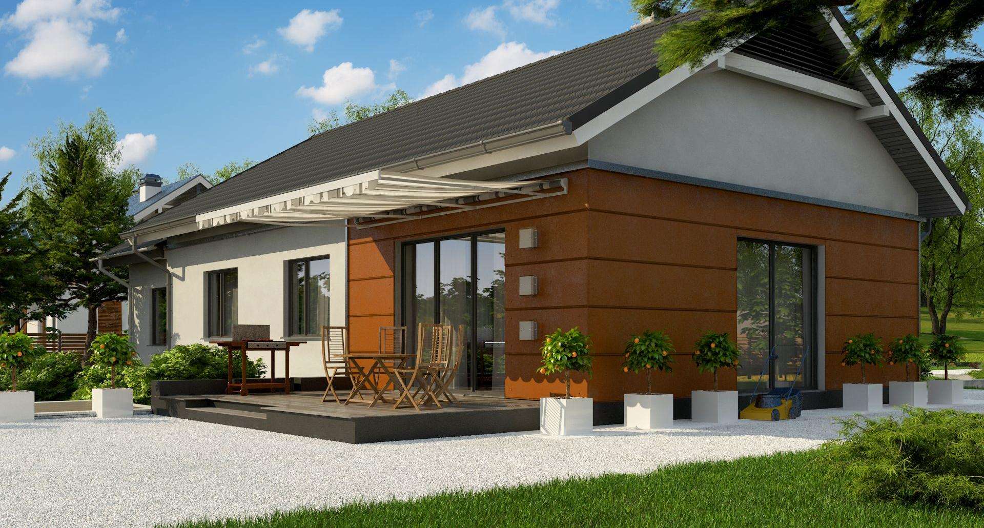 Fatada Casă parter 91 mp utili, 3 dormitoare, o baie