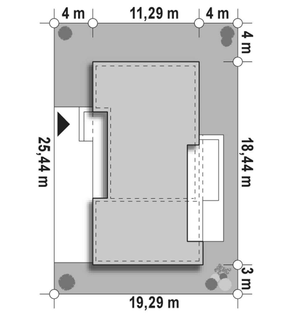 Plan amplasament Casă parter 111 mp utili, 3 dormitoare, 2 băi