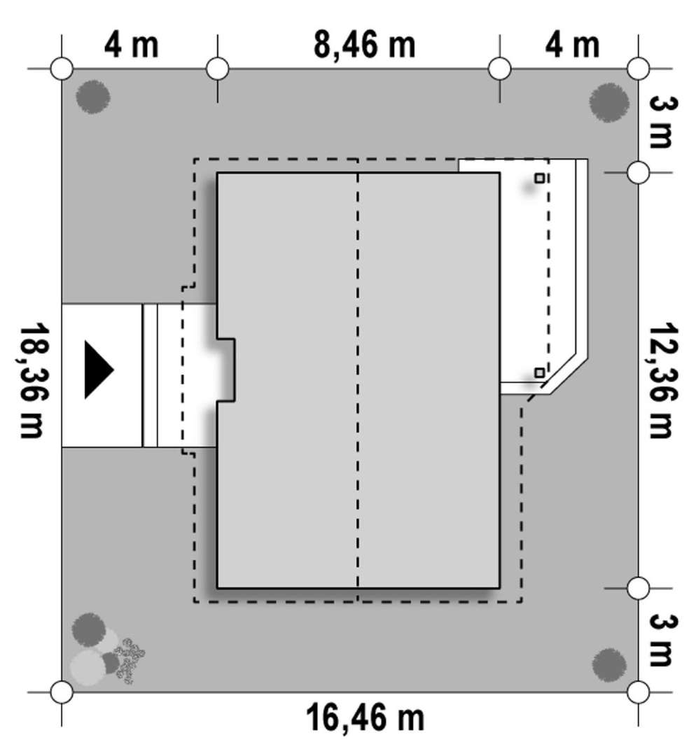 Plan amplasament Casă parter 77 mp utili, 3 dormitoare, o baie