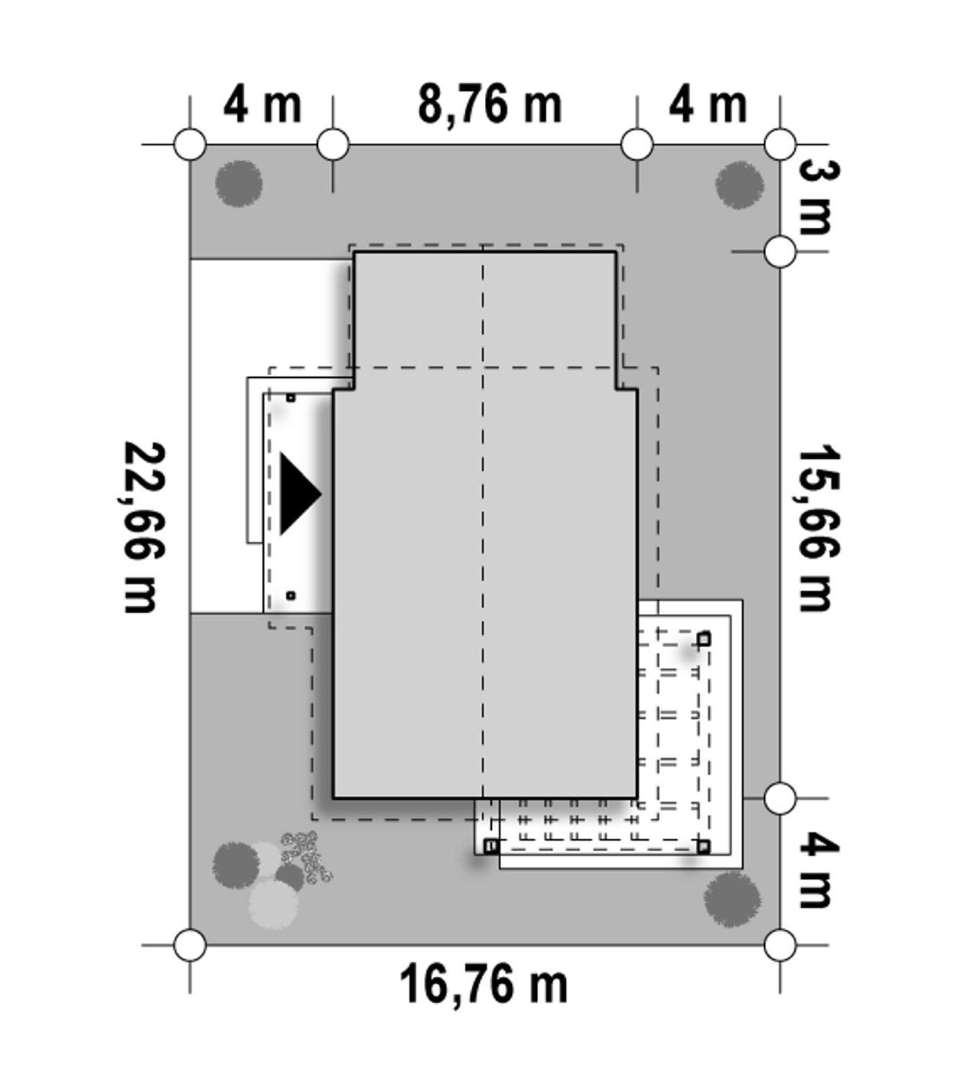 Plan amplasament Casă parter 80 mp utili, 2 dormitoare, o baie