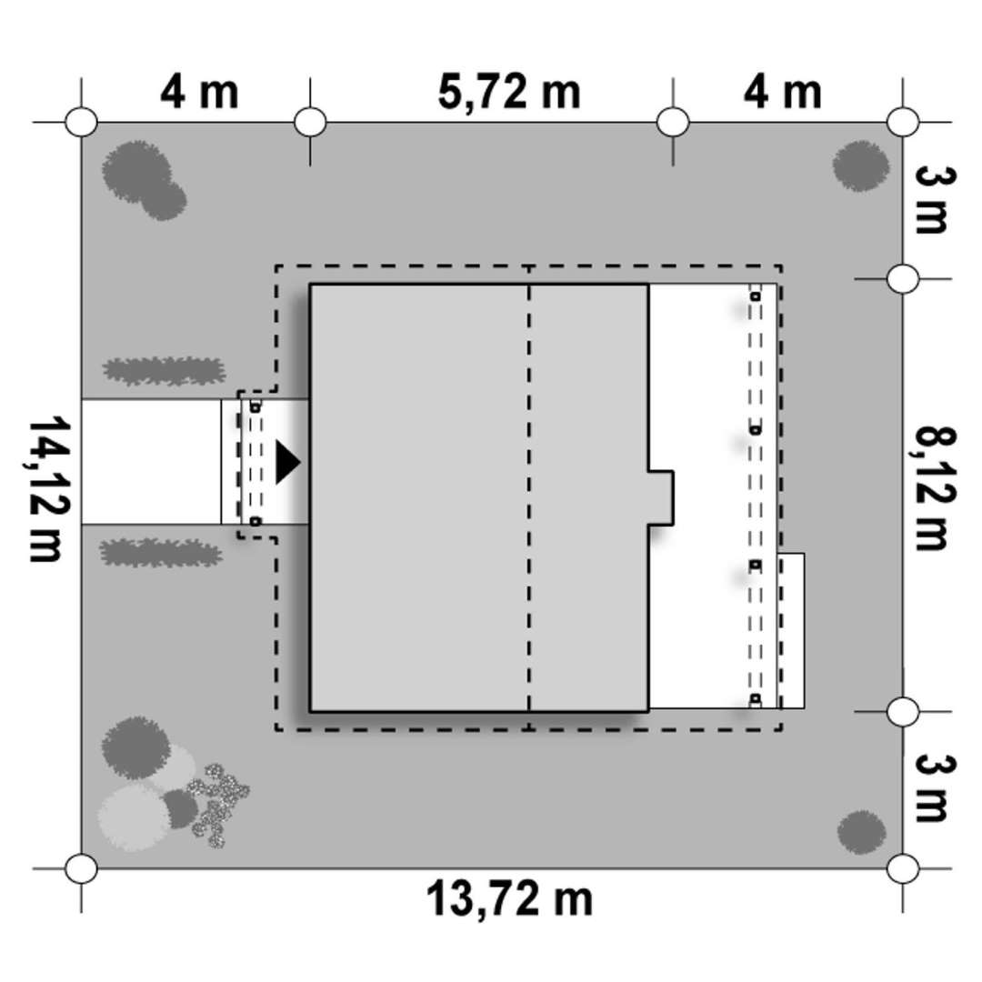 Plan amplasament Casă parter 37 mp utili, un dormitor, o baie