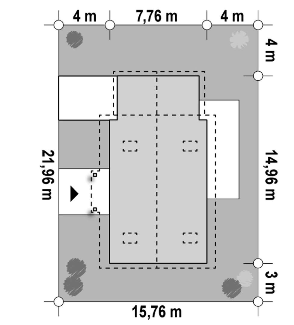 Plan amplasament Casă parter 63 mp utili, 2 dormitoare, o baie