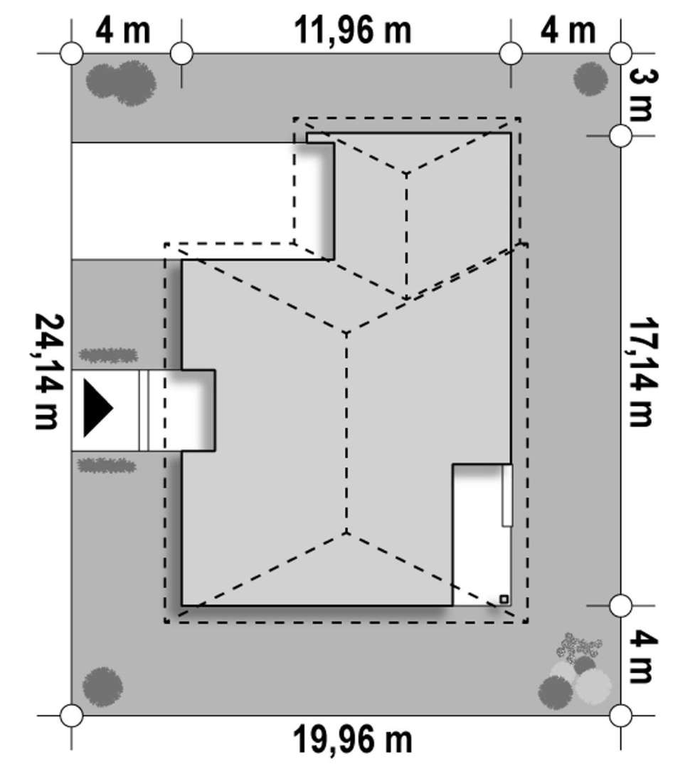 Plan amplasament Casă parter 106 mp utili, 3 dormitoare, o baie