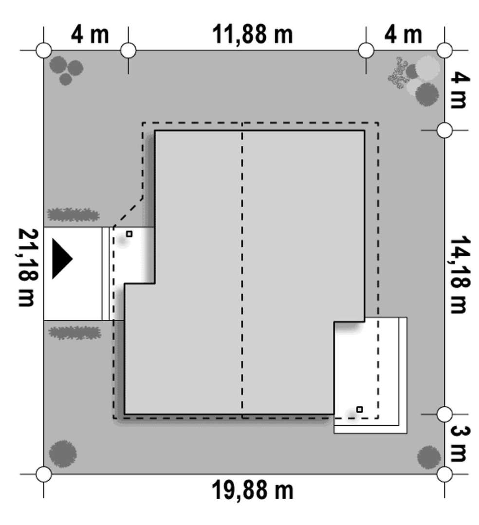 Plan amplasament Casă parter 124 mp utili, 3 dormitoare, o baie