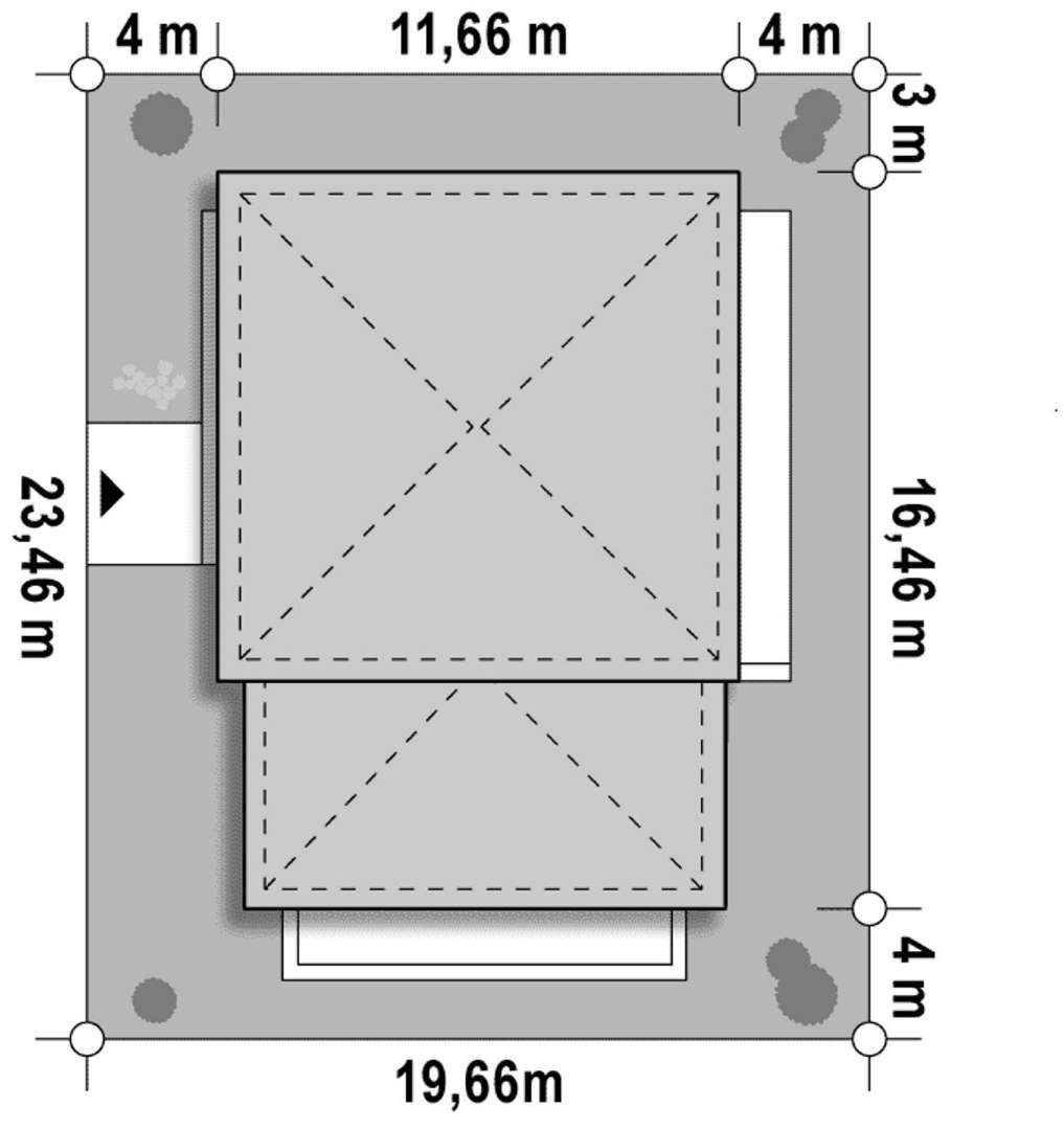 Plan amplasament Casă parter 132 mp utili, 3 dormitoare, 2 băi