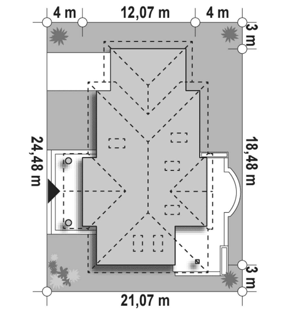 Plan amplasament Casă parter 109 mp utili, 3 dormitoare, o baie