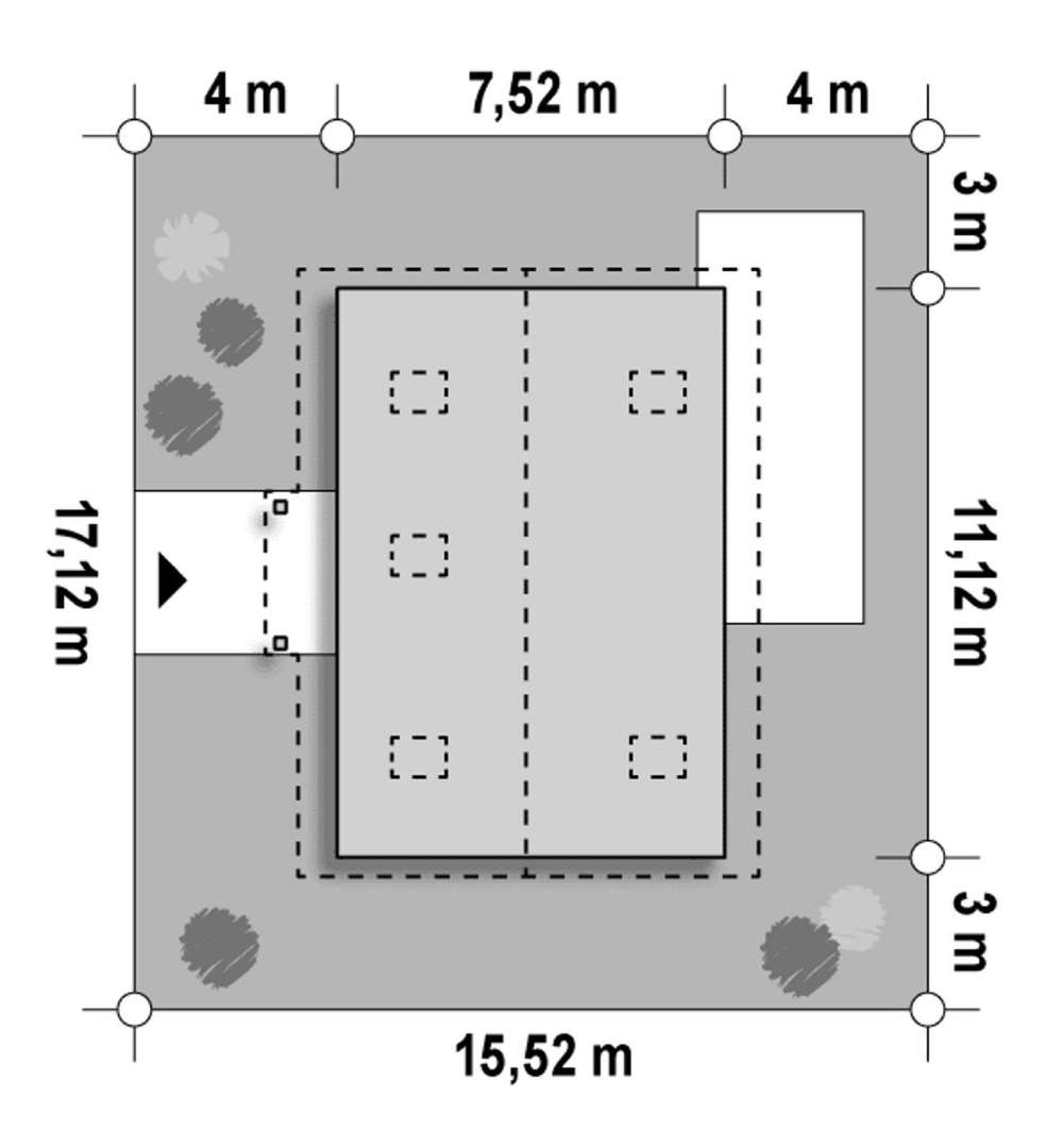 Plan amplasament Casă parter 65 mp utili, 2 dormitoare, o baie