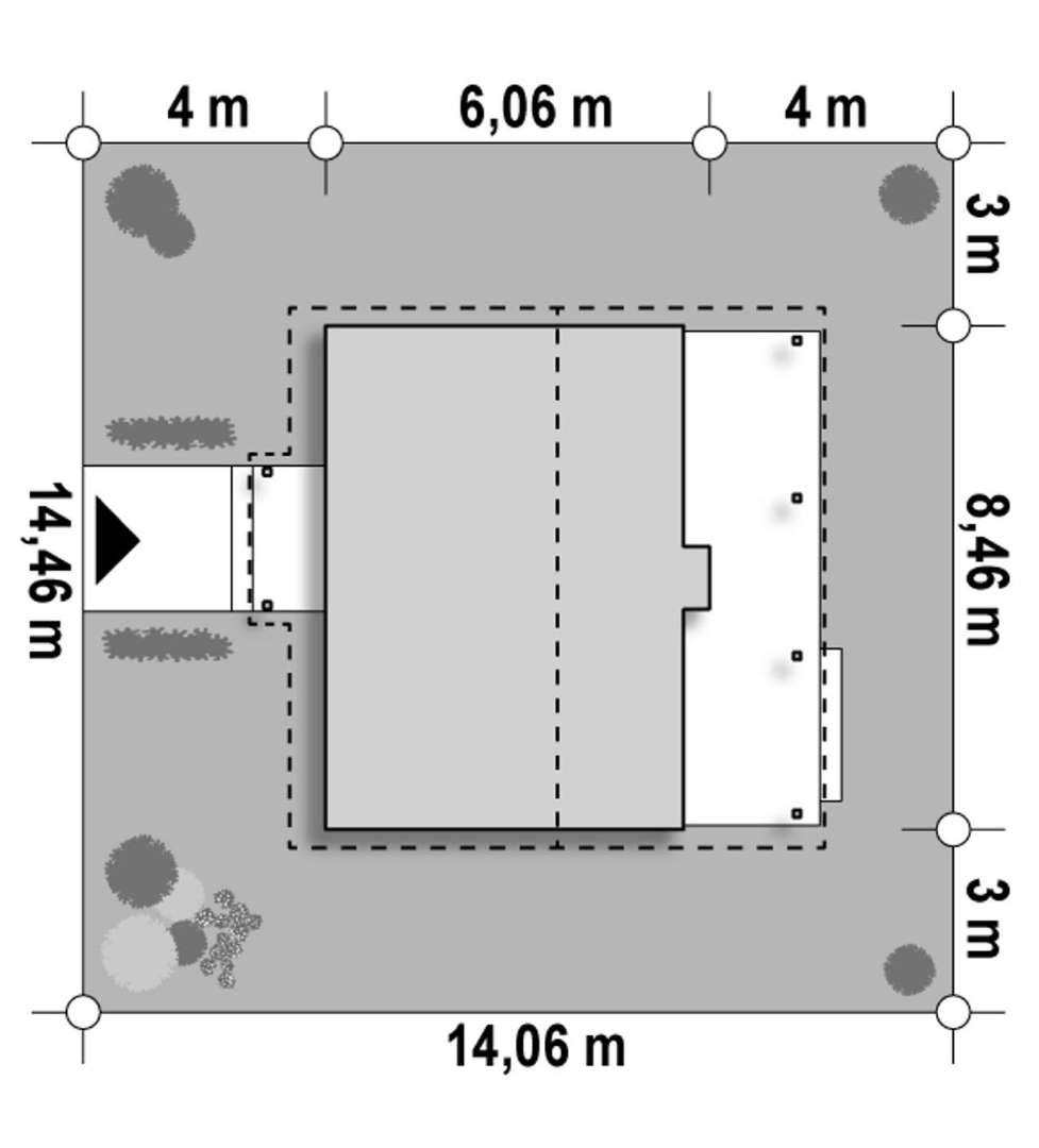 Plan amplasament Casă parter 37 mp utili, un dormitor, o baie