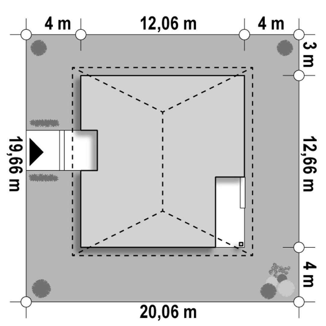 Plan amplasament Casă parter 105 mp utili, 3 dormitoare, o baie