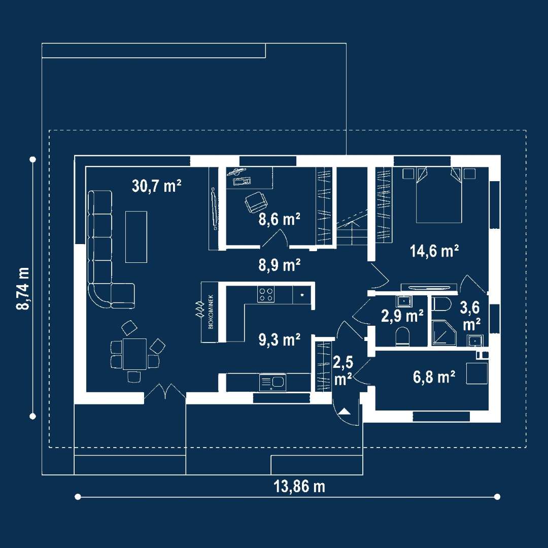 Plan parter Casă cu etaj 171 mp utili, un dormitor, 3 băi