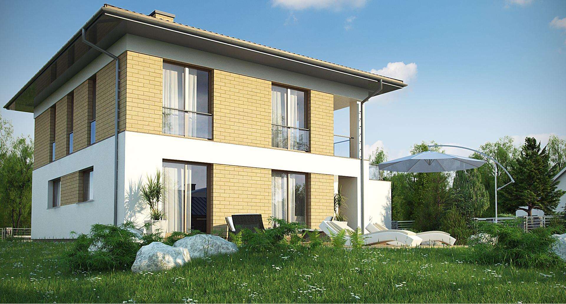 Fatada Casă cu etaj 148 mp utili, un dormitor, 2 băi