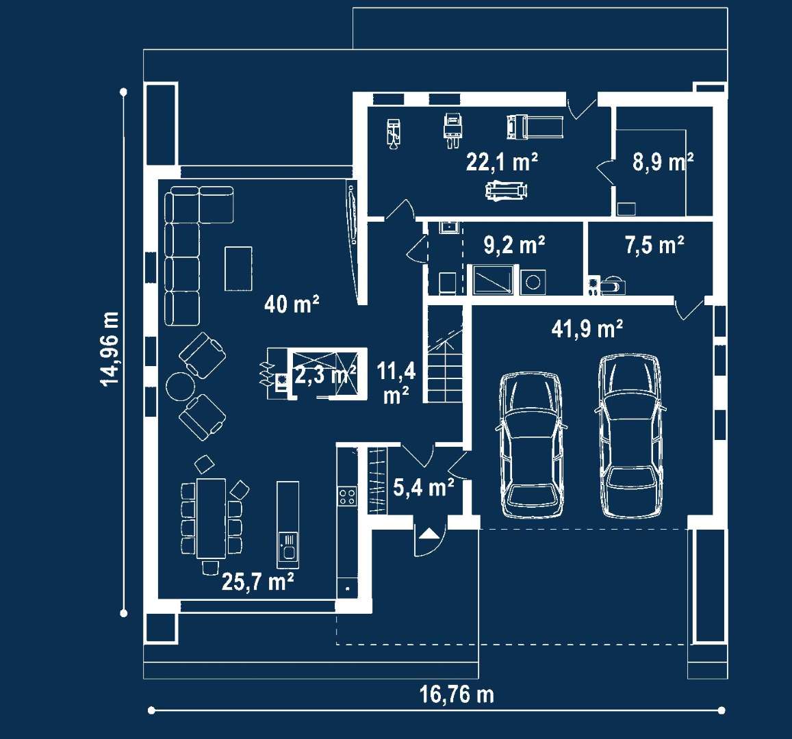 Plan parter Casă cu etaj 227 mp utili, un dormitor, 3 băi