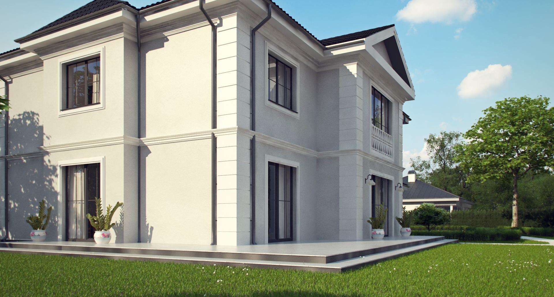 Fatada Casă cu etaj 296 mp utili, un dormitor, 3 băi