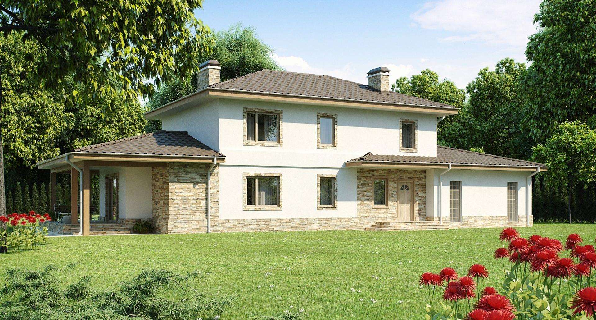 Fatada Casă cu etaj 197 mp utili, un dormitor, 2 băi