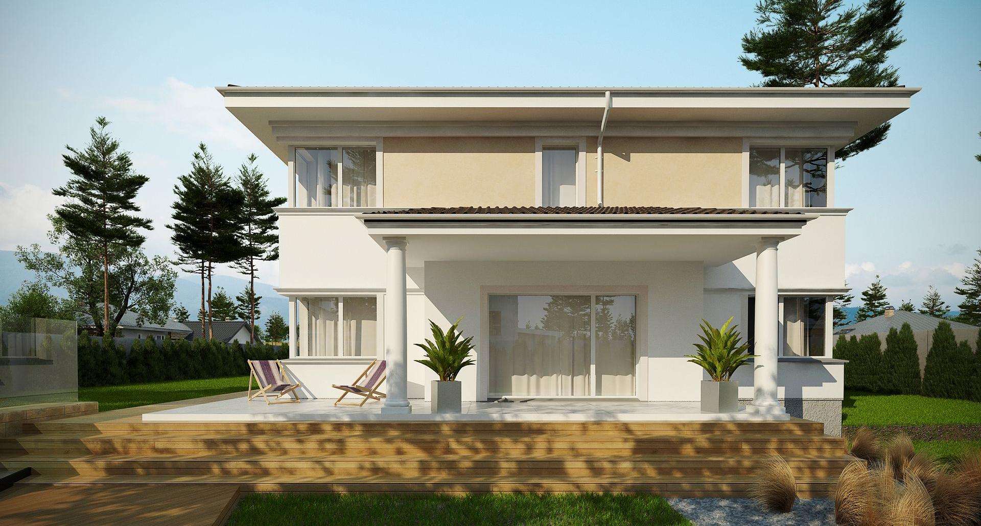 Fatada Casă cu etaj 273 mp utili, un dormitor, 5 băi