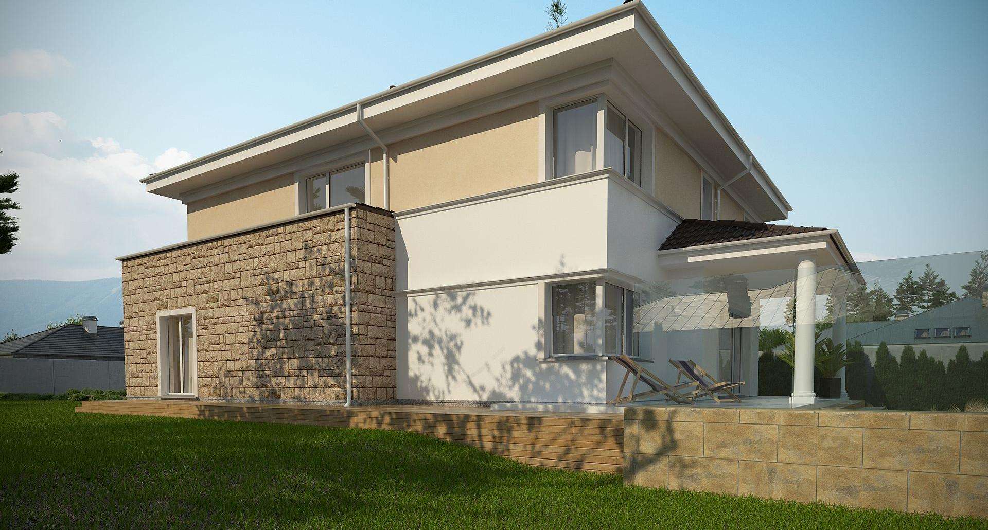 Fatada Casă cu etaj 273 mp utili, un dormitor, 5 băi