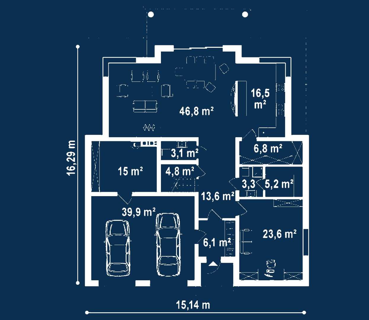 Plan parter Casă cu etaj 273 mp utili, un dormitor, 5 băi