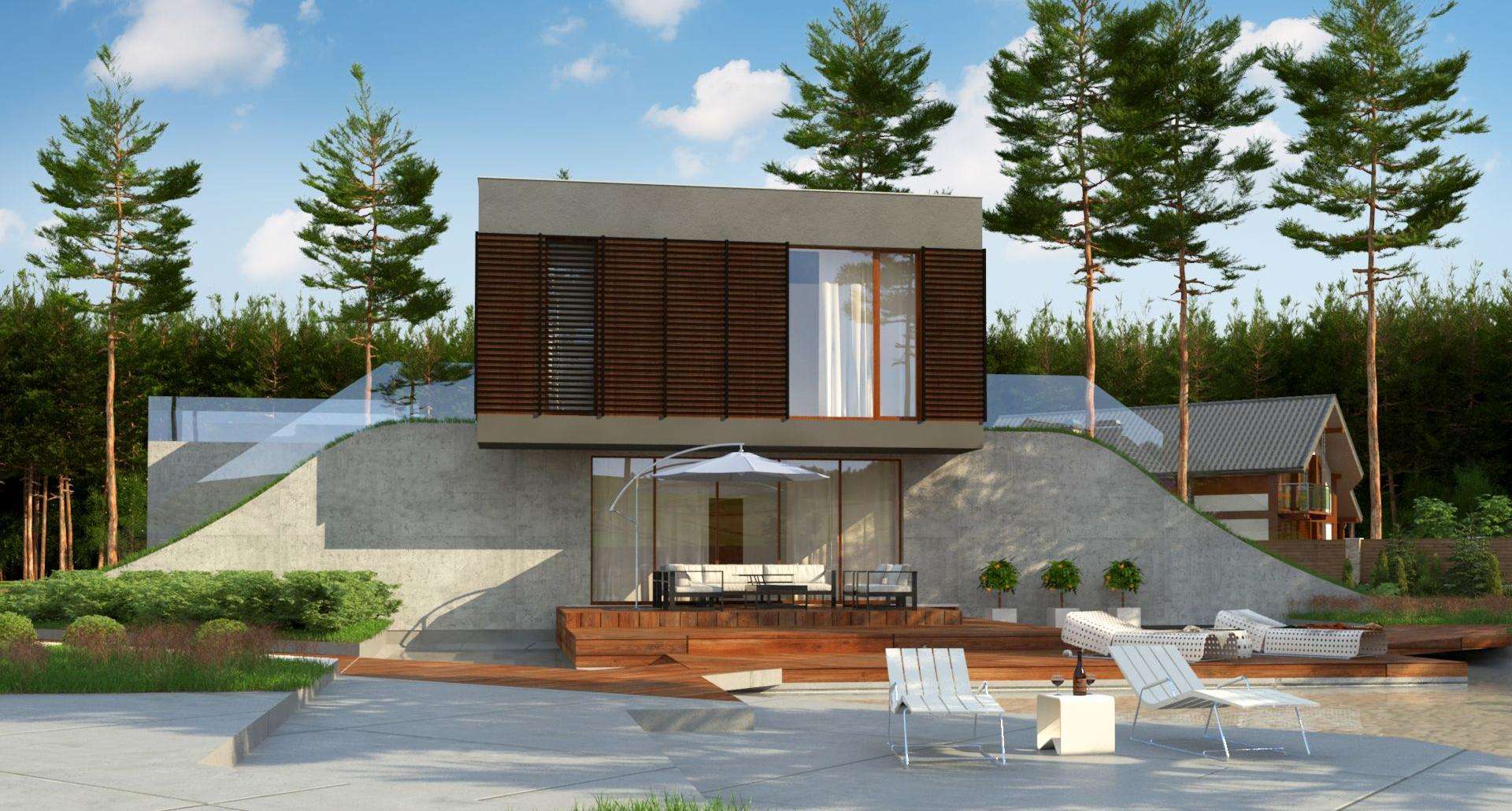 Fatada Casă cu etaj 128 mp utili, un dormitor, 3 băi