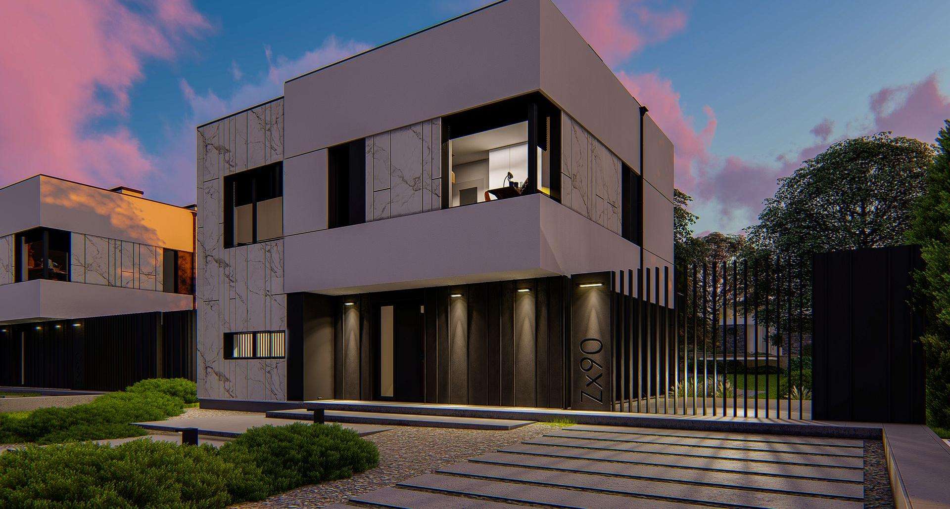 Fatada Casă cu etaj 113 mp utili, un dormitor, 2 băi