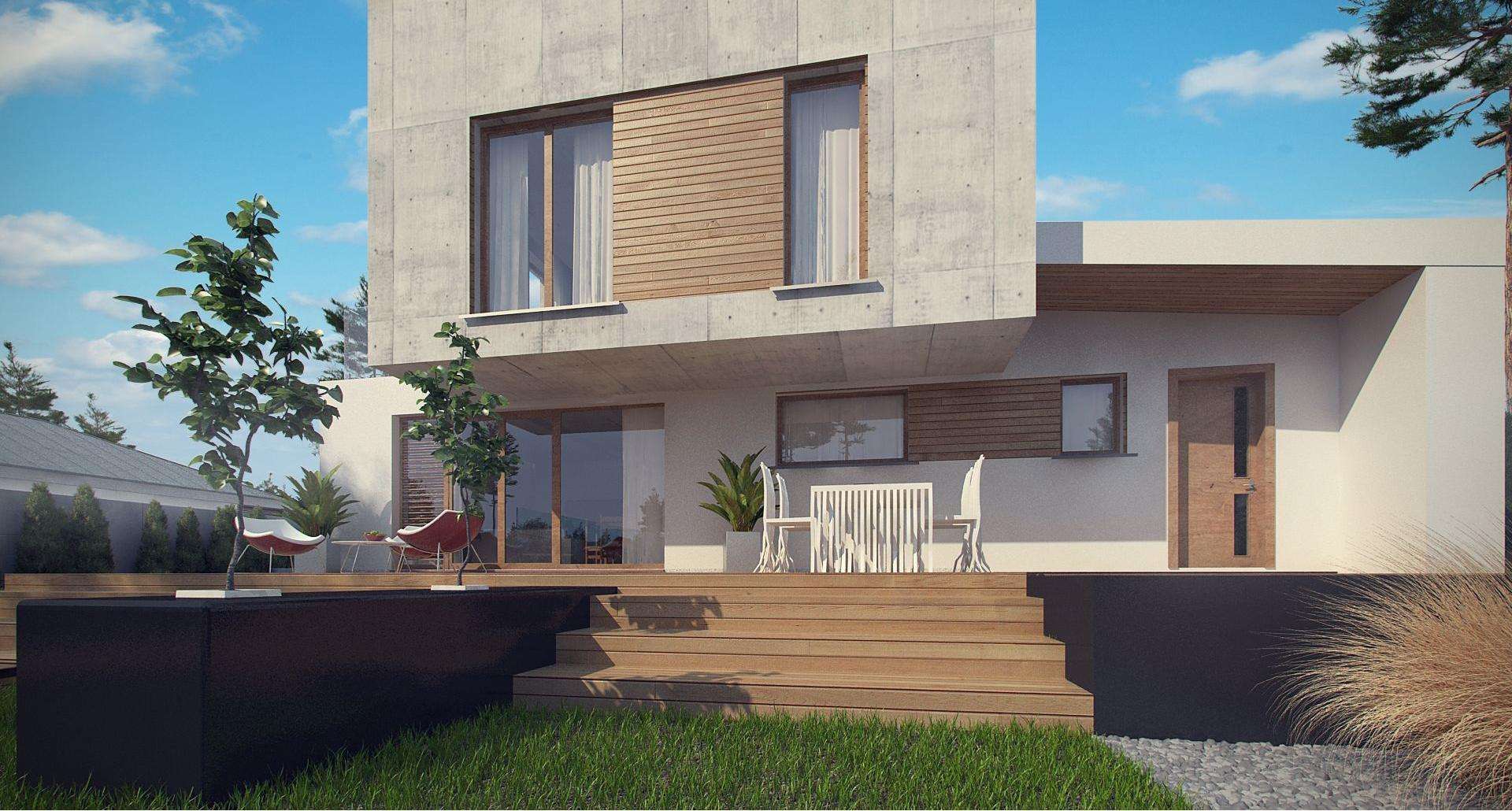 Fatada Casă cu etaj 148 mp utili, un dormitor, 3 băi